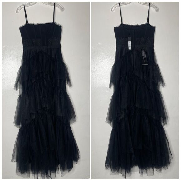 BCBGMAXAZRIA Size 8 Corset Tulle Tiered Oly Gown in Black (Blogger favorite) - Picture 2 of 10